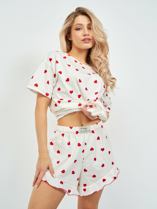 Пижама , размер 48, белый, красный