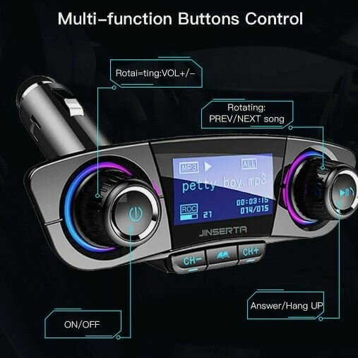 FM-трансмиттер автомобильный беспроводной с USB-портами и Bluetooth