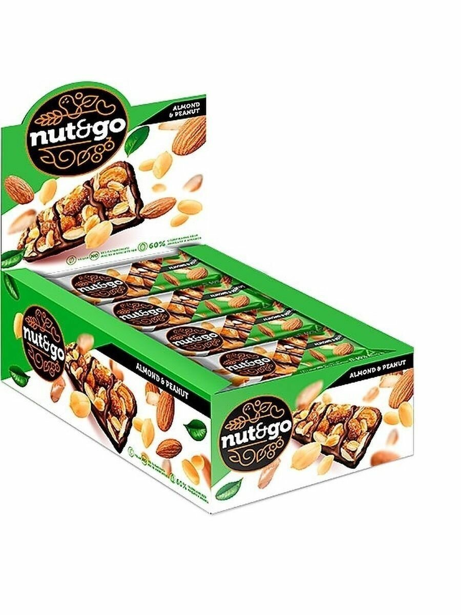 Nut&Go, батончик Almond & peanut, 36 г (упаковка 18 шт.)