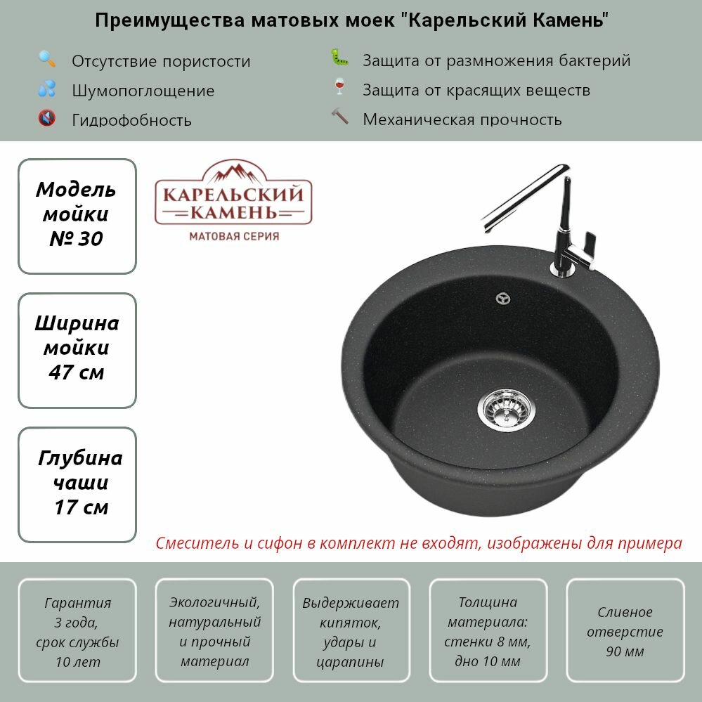 Мойка матовая Карельский камень (производитель MARRBAXX) Модель 30-Q4 Цвет чёрный "Млечный путь"