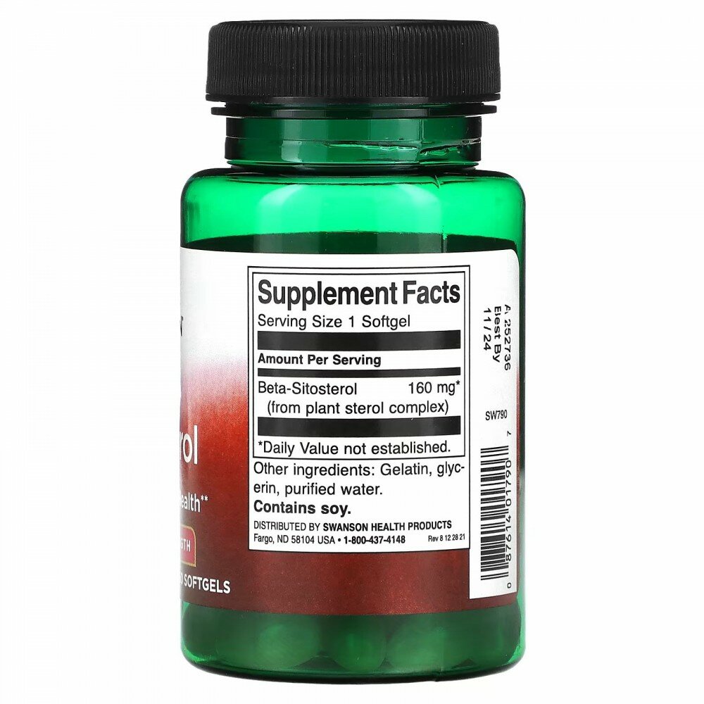 Swanson Beta-Sitosterol (Бета-ситостерол - Максимальная сила) 160 мг 60 гелевых капсул (Swanson)