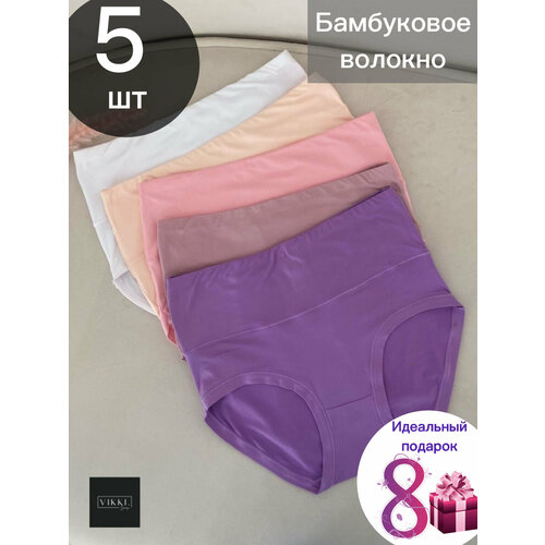 фото Трусы vikki., 5 шт., размер 48-50, желтый, фиолетовый, коралловый, белый, розовый