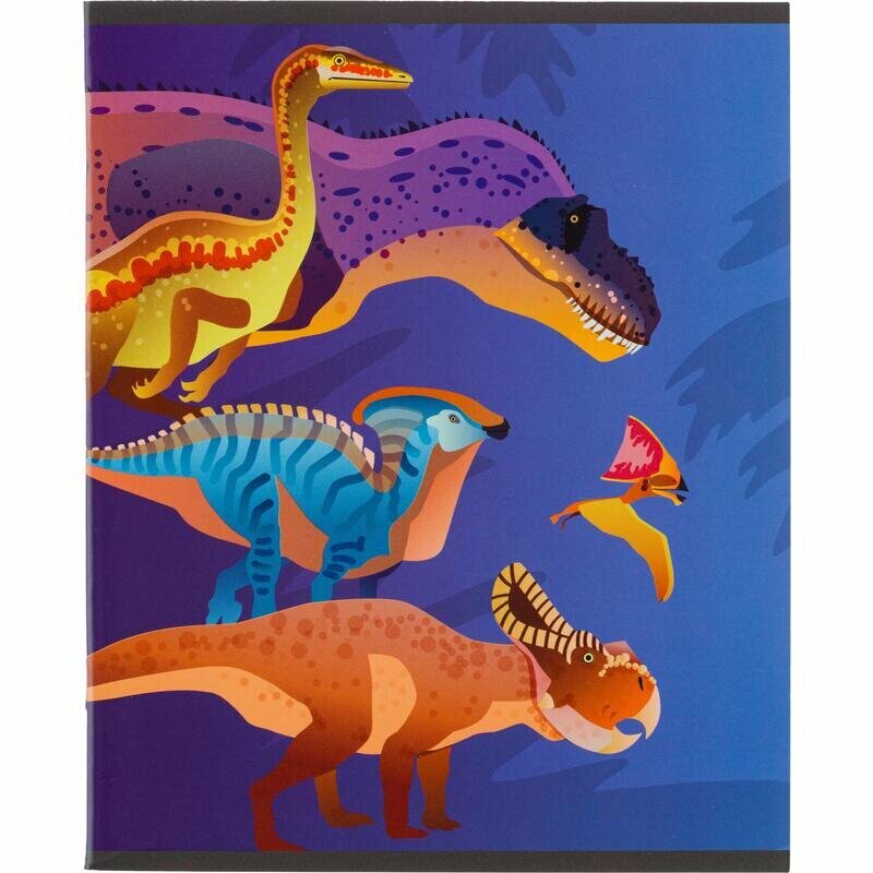 Тетрадь общая №1 School Мир динозавров А5 48 листов в клетку на скрепке обложка с рисунком ВД-лак, 1819921