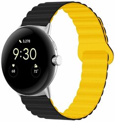 Универсальный ремешок с soft touch (соф тач) покрытием с креплением 20 мм / Браслет с креплением 20 мм на магнитной застёжке для Samsung Gear Sport/Gear S2 Classic/Galaxy Watch, черно-желтый