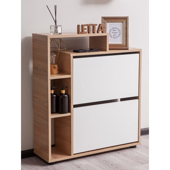 Обувница Letta Ultra Plus вертикальная 2 секции Дуб сонома/Белое тисн.