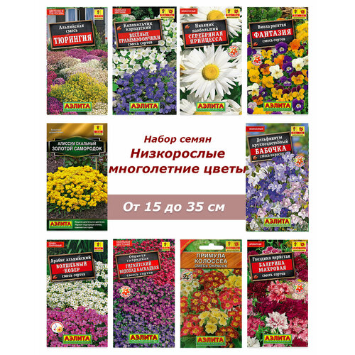 Набор семян, семена низкорослых многолетних цветов, аквилегия, астра, примула и др.