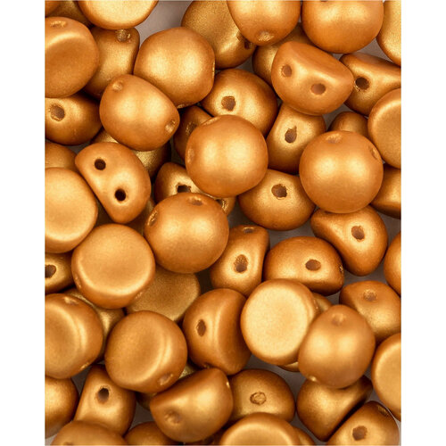 Стеклянные чешские бусины с двумя отверстиями, Cabochon bead, 6 мм, цвет Alabaster Metallic Gold, 10 шт.