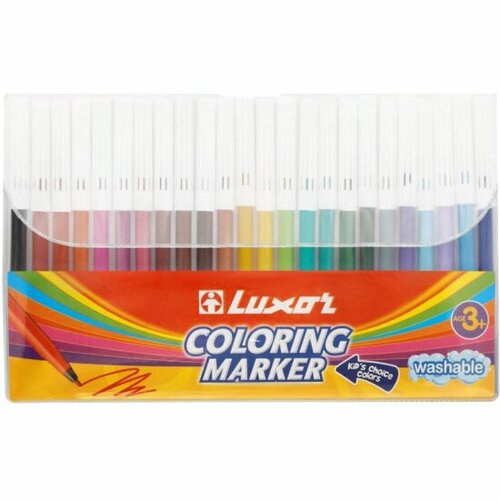 Фломастеры Luxor Coloring, 24цв, смываемые, ПВХ, европодвес фломастеры luxor coloring 06цв смываемые пвх европодвес