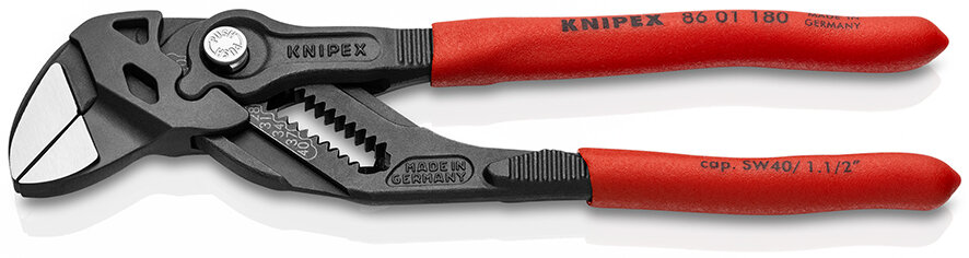 Клещи KNIPEX переставные - гаечный ключ зев 40 мм, длина 180 мм, фосфатированные, обливные ручки KN-8601180