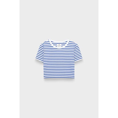 фото Футболка denimist cropped baby t white w/royal blue stripe, размер 44, мультиколор