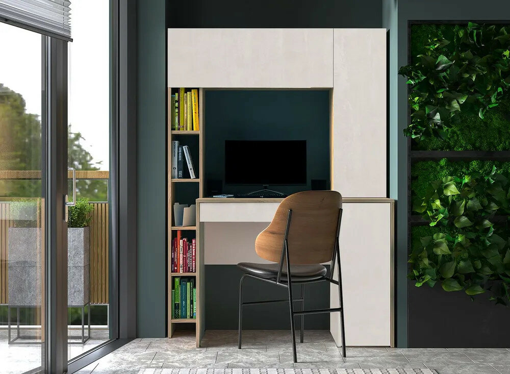 фото Стол компьютерный Комфорт 12.71 дуб крафт серый/ шелковый камень НЕ универсальная сборка Моби