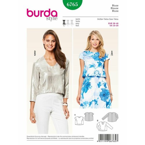 Выкройка Burda 6765 Блуза выкройка burda 6424 блуза