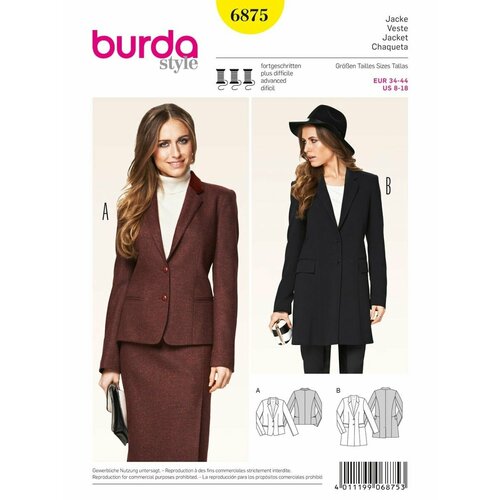 Выкройка Burda 6875 Жакет выкройка burda 7694 жакет