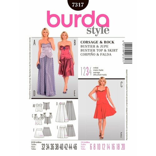 Выкройка BURDA №7317 Корсаж, юбка выкройка burda 7317 корсаж юбка