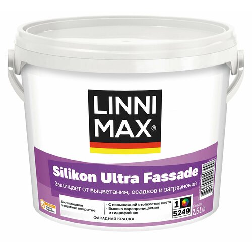 LINNIMAX SILIKON ULTRA FASSADE краска фасадная водно-дисперсионная акриловая матовая база 1, 2.5 л краска фасадная linnimax acryl starke fassade цвет прозрачный матовая база б3 2 35 л