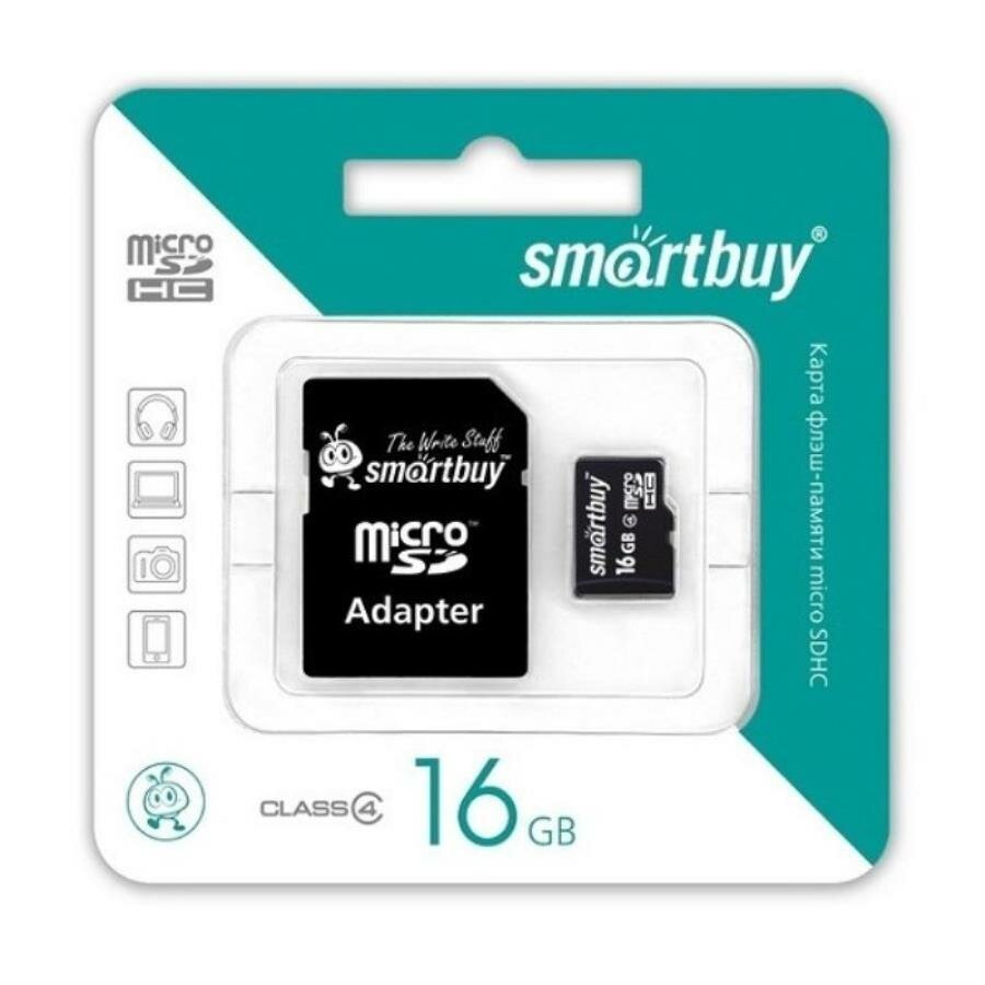 Память Micro SD 16Gb Smart Buy class4 с адаптером (SB16GBSDCL4-01)