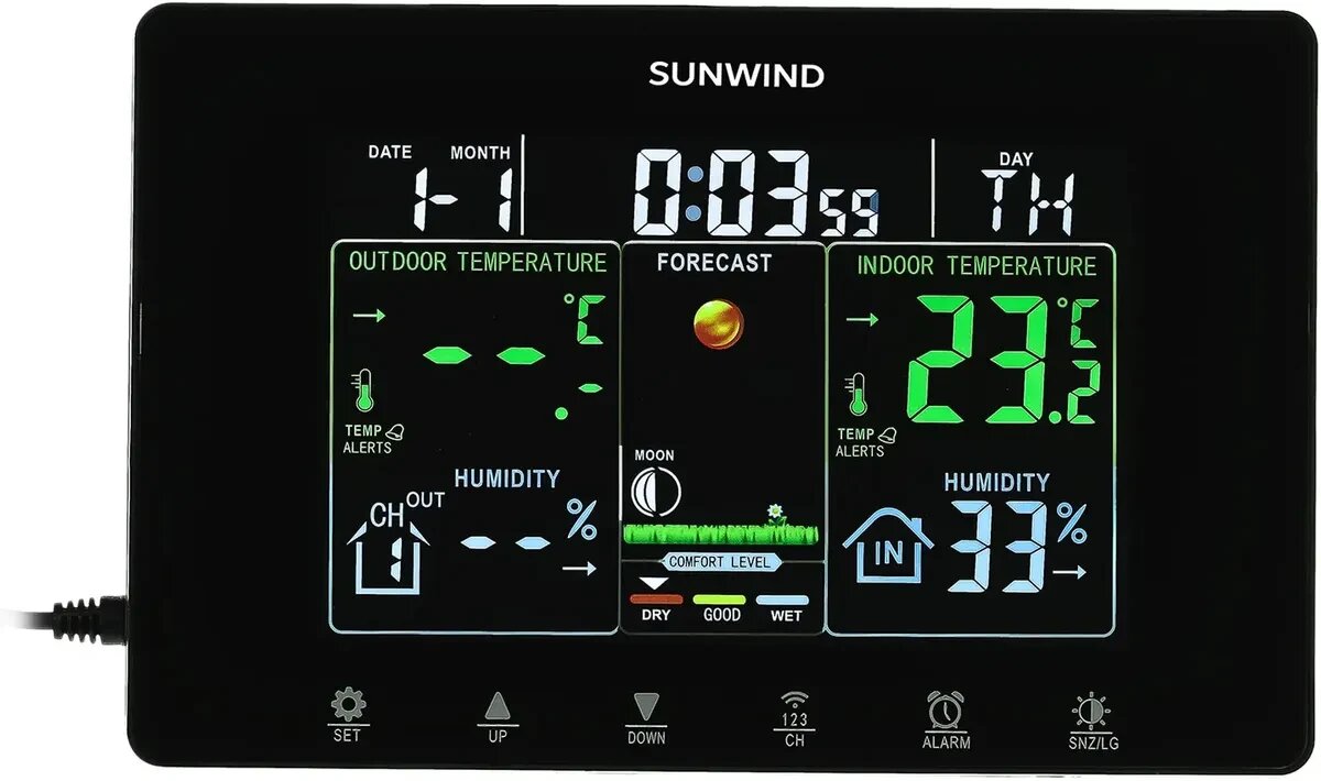 Цифровая метеостанция SunWind SW-WSH160-COLOR черный