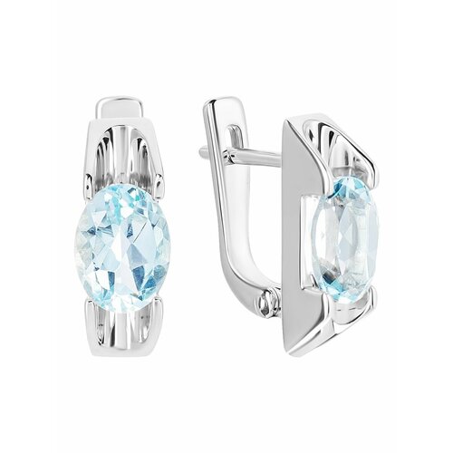 Серьги KAPLI jewelry, серебро, 925 проба, родирование, размер 6 мм, длина 1.6 см, голубой, серый