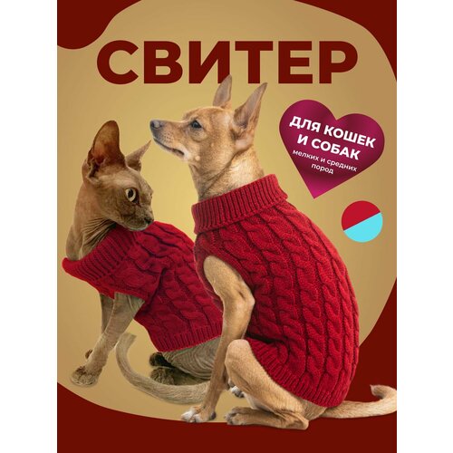 Свитер для собак и кошек/цвет Бордовый "M"/ Одежда для собак средних пород