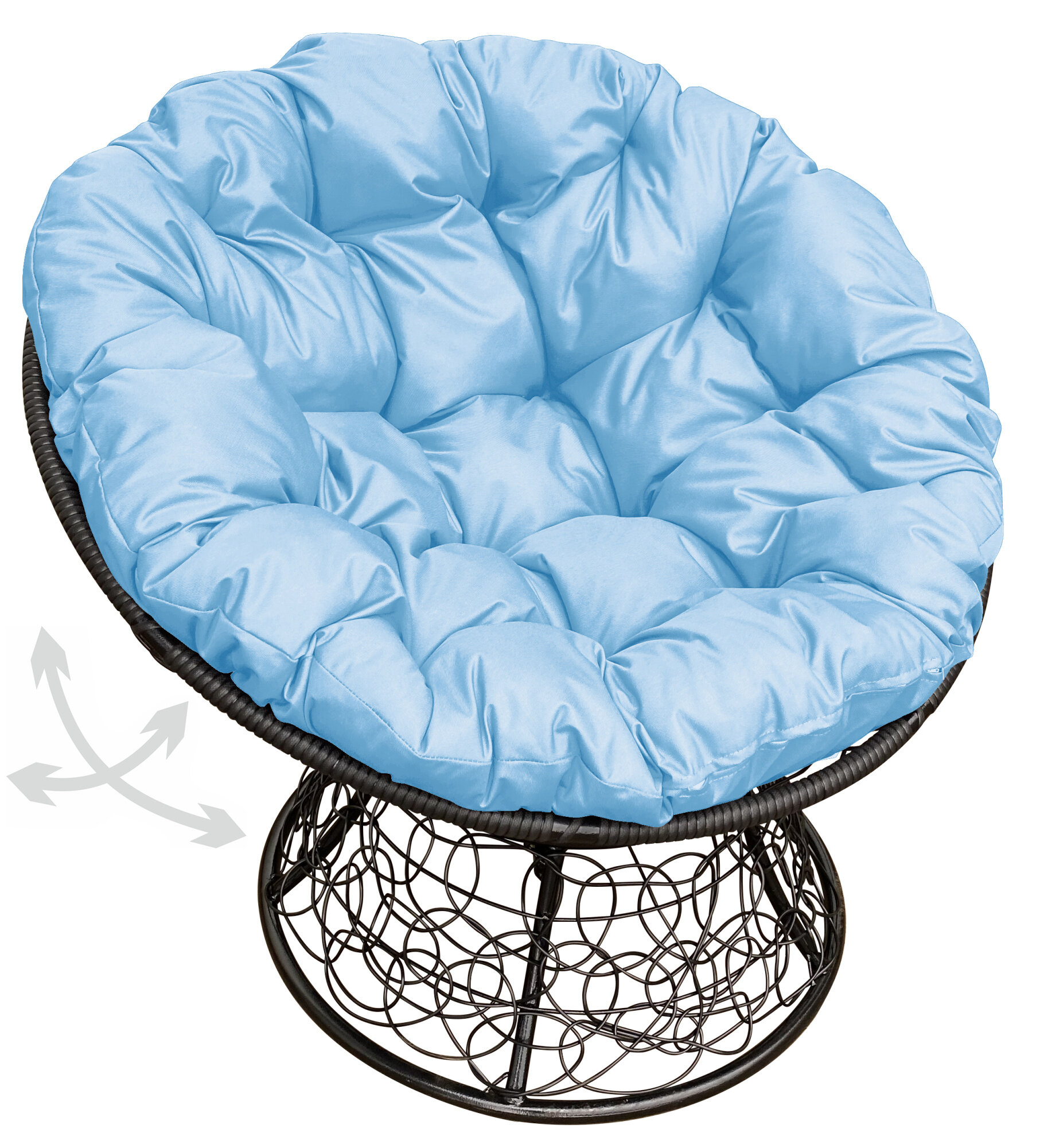 Кресло M-group папасан пружинка с ротангом чёрное голубая подушка