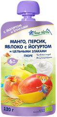 Пюре фруктовое FLEUR ALPINE Манго, персик и яблоко, с йогуртом, с 6 месяцев, 120г