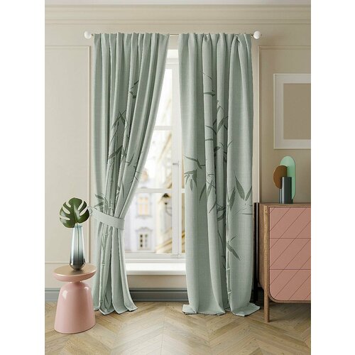 Комплекты штор AT HOME Бамбик (зеленый) высота 260 см, ширина 150 см, крепление - шторная лента, Зеленый