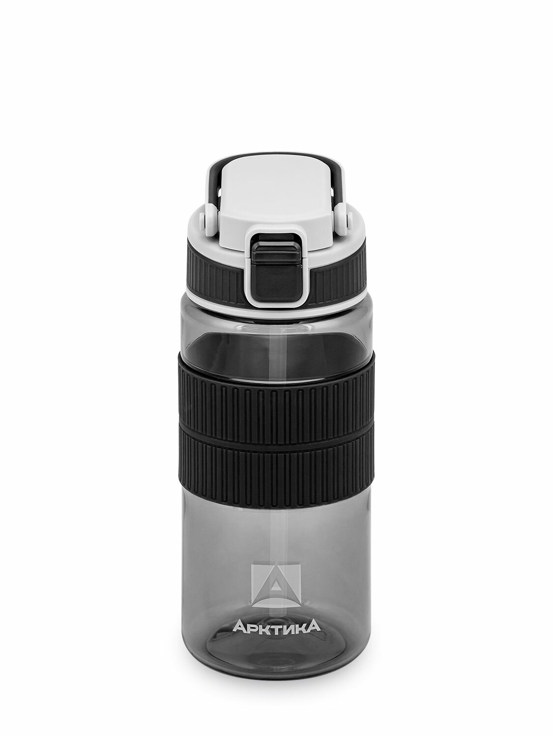 Черная тритановая бутылка с манжетом и питьевой трубочкой на 0.55л