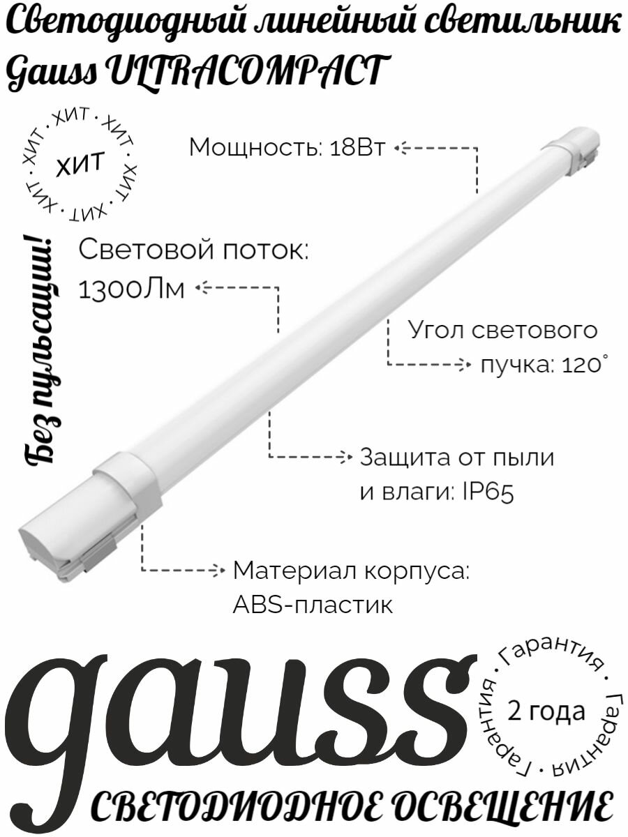 Светодиодный линейный светильник Gauss ULTRACOMPACT 18Вт, матовый, 143424218