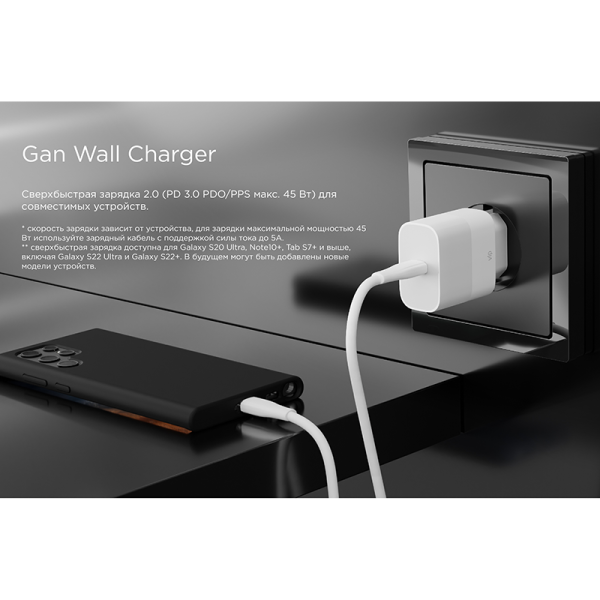 Сетевое зарядное устройство VLP GaN 45Вт USB-C, PD, PPS, черный - фото №9