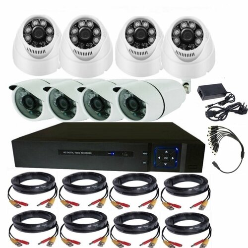 Полный комплект видеонаблюдения 8 канальный AHD с уличными камерами 2 мегапикселя и внутренними камерами 2 мегапикселя KOM019