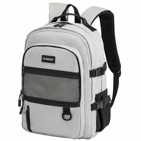 фото Рюкзак HEIKKI TRILL (хейки) универсальный, 3 отделения, серый с черными вставками, 43х31х14 см, 272586