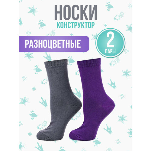 Носки Big Bang Socks, 2 пары, размер 40-44, серый, фиолетовый носки big bang socks 3 пары размер 40 44 голубой серый фиолетовый бежевый