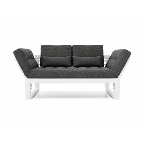 Садовый диван кушетка Soft Element Бьерк Grafit + White, раскладные подлокотники, массив дерева, рогожка, на террасу, на веранду, для дачи и сада, дачный, для бани в комнату отдыха белый, серый