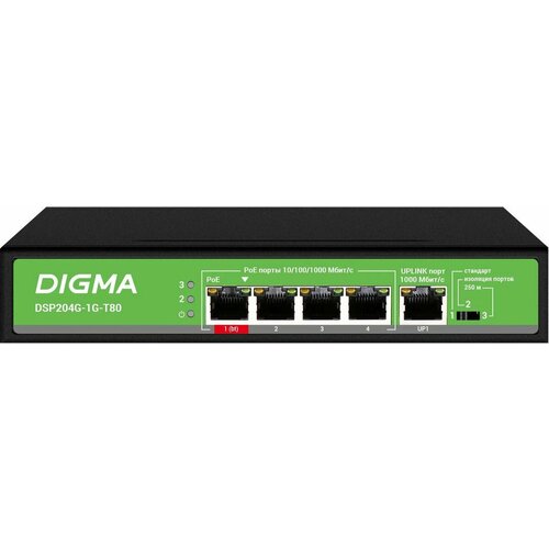 Коммутатор Digma DSP204G-1G-T80 неуправляемый 7180₽