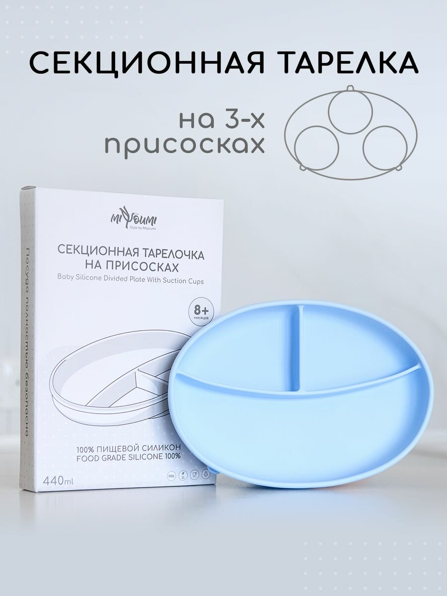 Силиконовая секционная тарелка на присоске Miyoumi, тарелка детская — фото 1