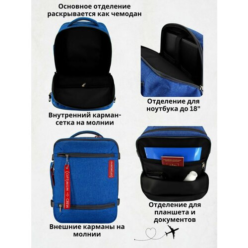 Рюкзак сумка дорожная ручная кладь 40х30х20 Смартавиа ЮТэйр Wizz Air, голубой