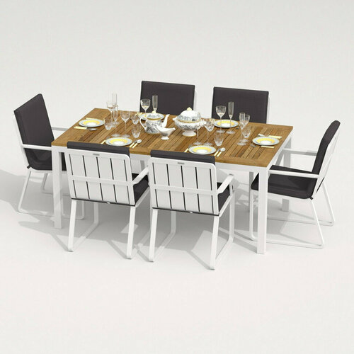 Обеденная группа TELLA ALBA каркас белый / стол тик 180 / ткань антрацит