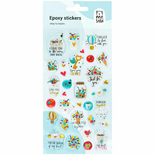Наклейки гелевые MESHU Key to heart, 10x22см, фольга, 32 наклейки, инд. уп, европодвес, 5 уп. (MS_42770)