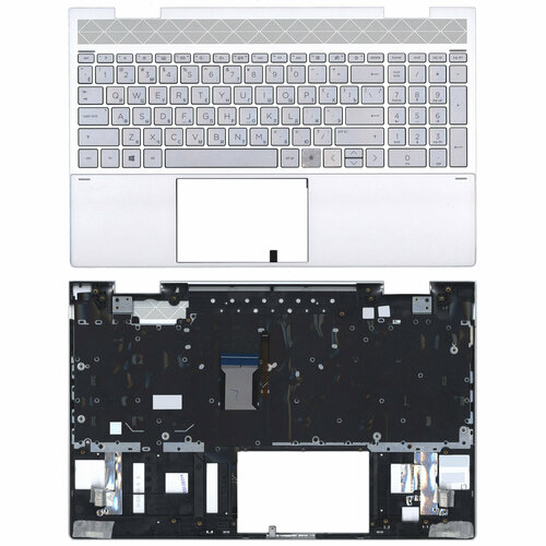 Клавиатура (топ-панель) для ноутбука HP Envy x360 15-ED серебристая с серебристым топкейсом клавиатура топ панель для ноутбука hp envy 17 cg серебристая с серебристым топкейсом