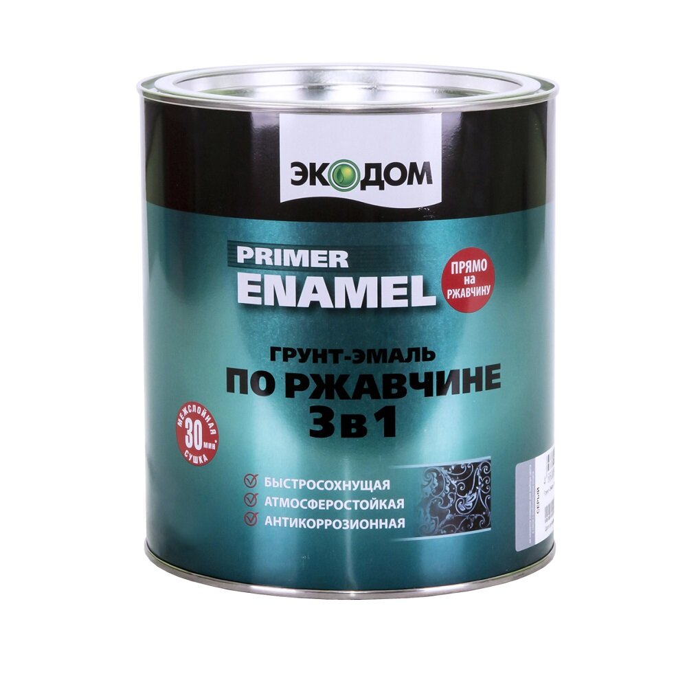 фото Грунт-эмаль по ржавчине 3 в 1 Экодом (0,9кг) черный RAL 9010