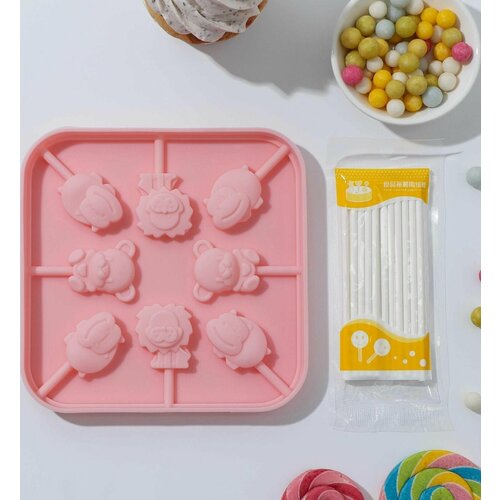 Форма для леденцов, 8 ячеек, 14,5x14,5x1,5 см, с палочками 20 шт