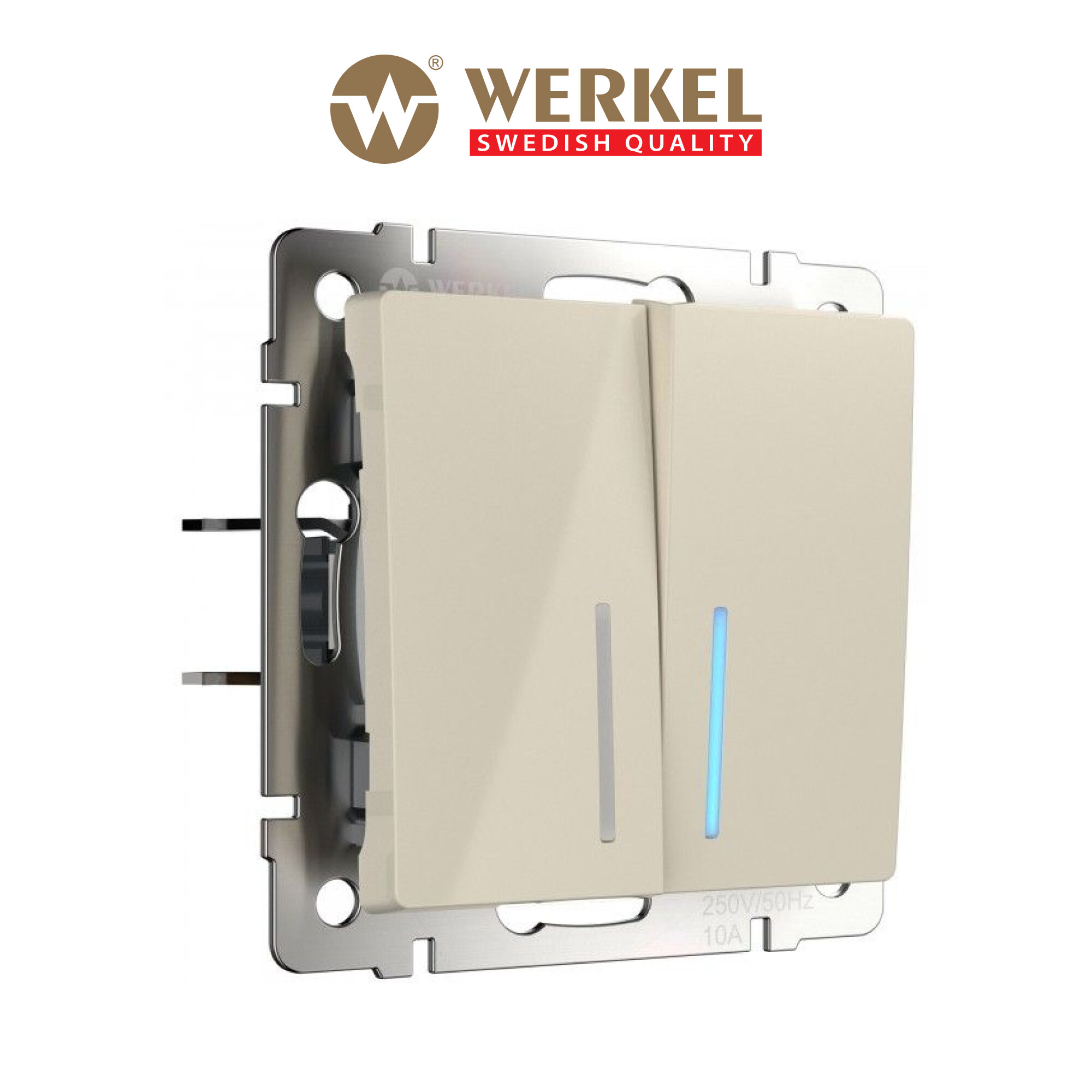 Выключатель двухклавишный с подсветкой Werkel W1120103 слоновая кость IP20