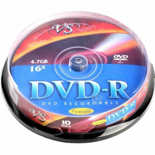 vs диск dvd r диски 4 7gb 16x cake box 10шт 20410 Носители информации DVD-R 4,7 GB 16x, VS, 10шт/уп Ink Print