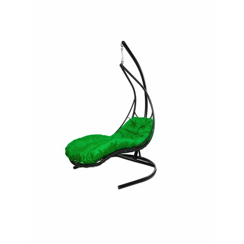 Подвесное кресло лежачее ротанг черное, зеленая подушка