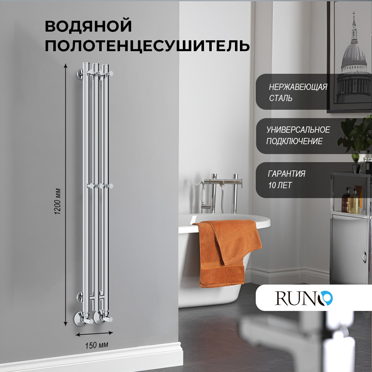 фото Полотенцесушитель электрический Маргроид Runo Inaro Р120, черный матовый, квадратный