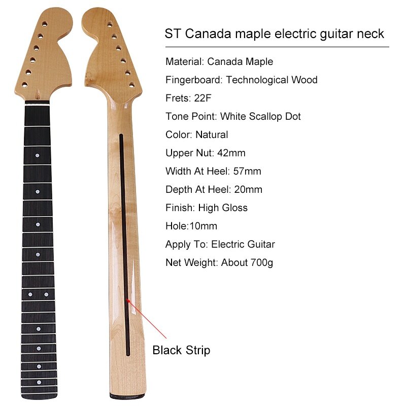 Гриф для электрогитары Stratocaster кленовый 22 лада Bestwood ST M2 High Gloss