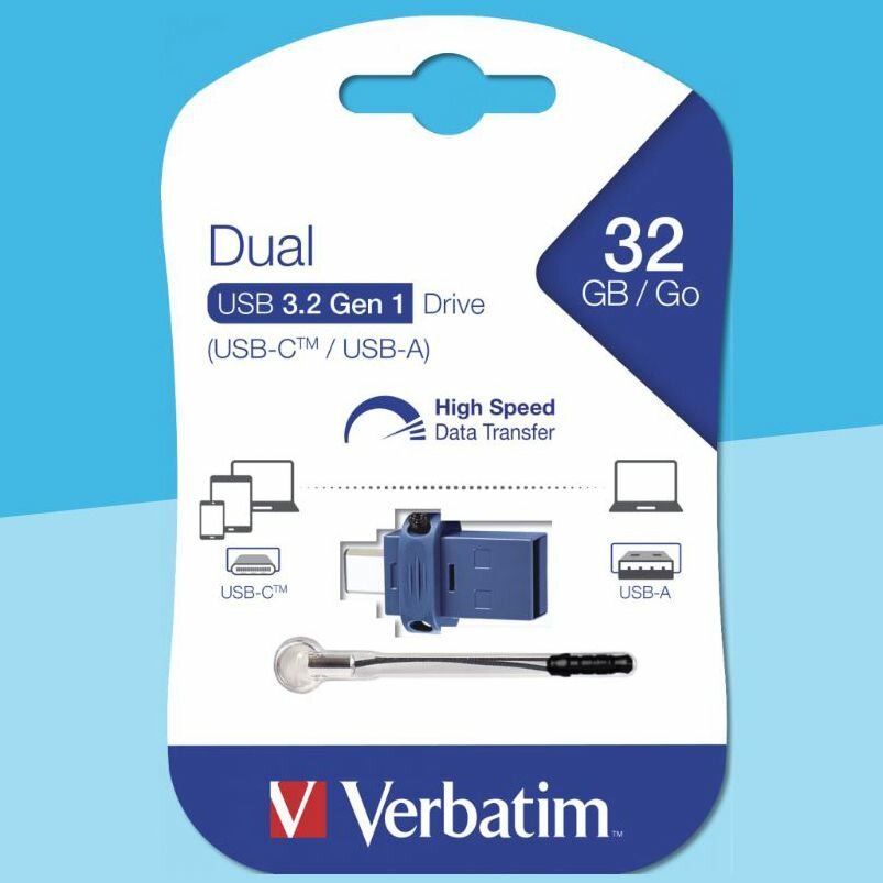 USB Флеш-накопитель Verbatim Dual 32GB USB 3.2 Gen1, Drive(USB-C/USB-A)49966