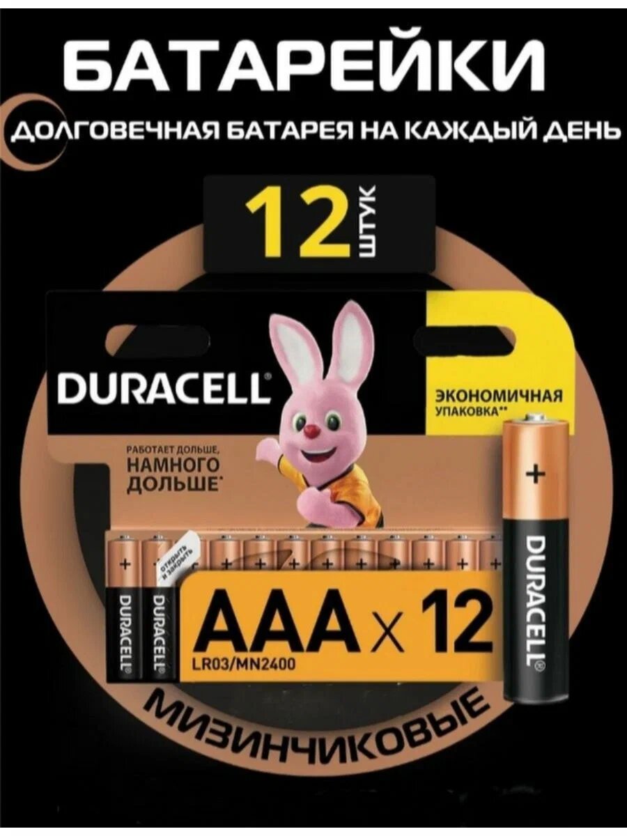 Батарейка Duracell AAA, в упаковке: 12 шт.
