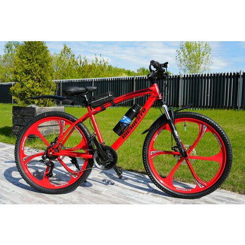 Велосипед RICHIESTO Литые диски Горный Спортивный Городской Прогулочный 26 дюймов колеса Стальная рама красный 27700₽