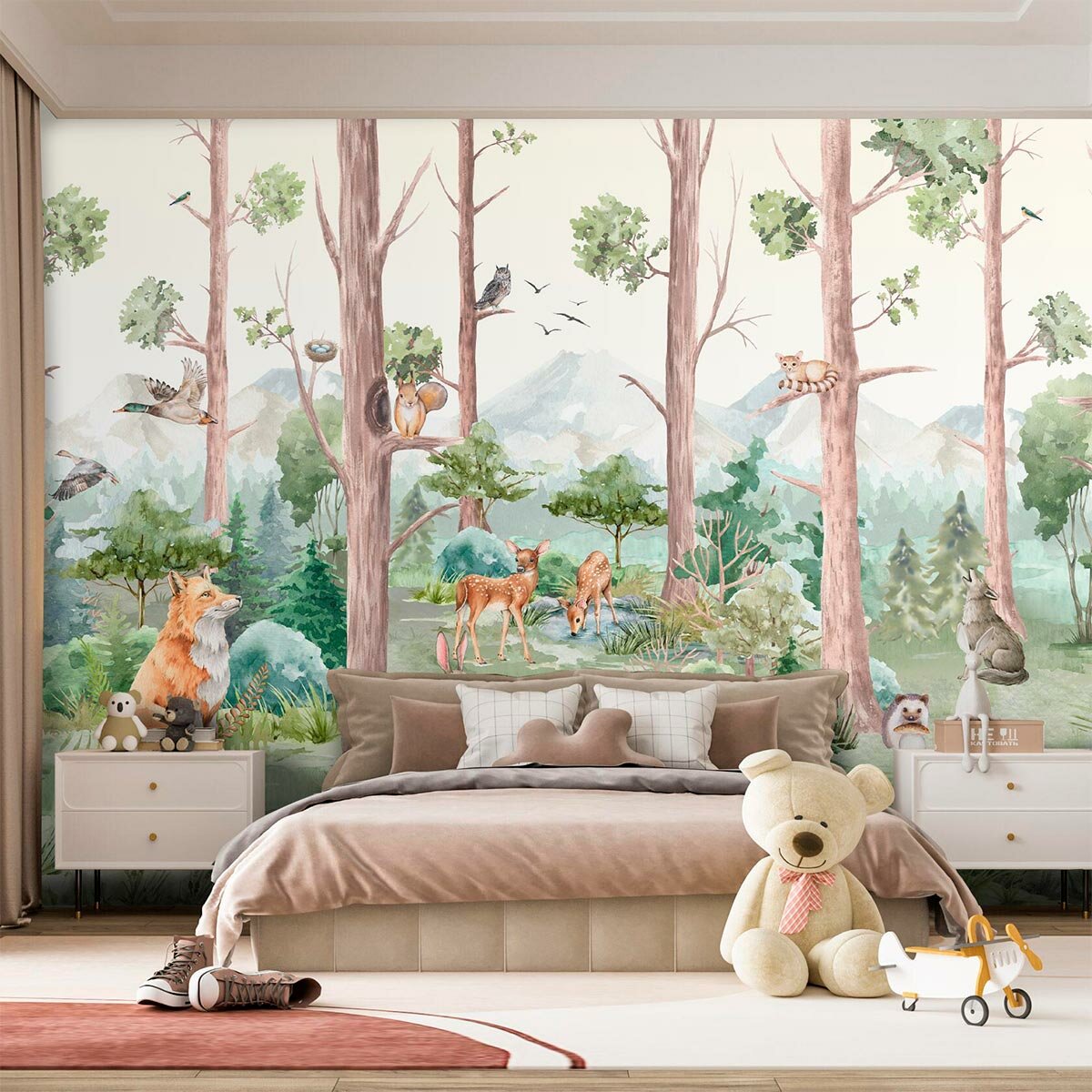 фото Фотообои флизелиновые с виниловым покрытием VEROL "Лес", 400х283 см, моющиеся обои детские на стену, декор для дома